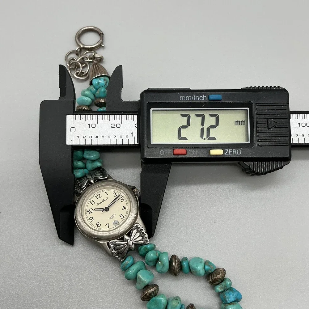 Eddie Bauer V173 Womens Watch 27mm Turquoise Beaded 925 Bracelet New Battery